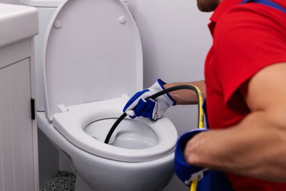 Hydro jetting blocked toilet
